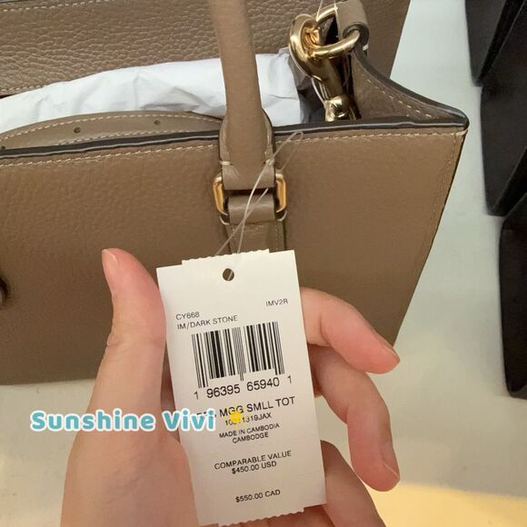 NWT Coach Maggie Small Tote Bag Blocked Signature Canvas CY668 Gold/Dark Stone - Picture 4 of 10